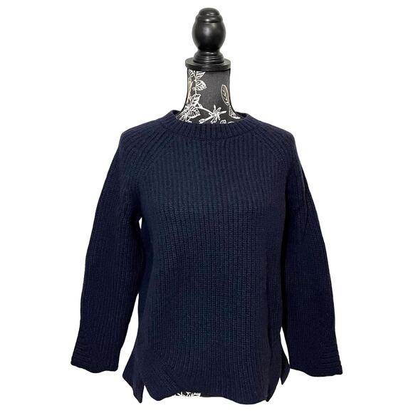 Weekend Max Mara Knit Sweater Virgin Wool Navy Blue Vented Hem Size Large - Picture 9 of 9